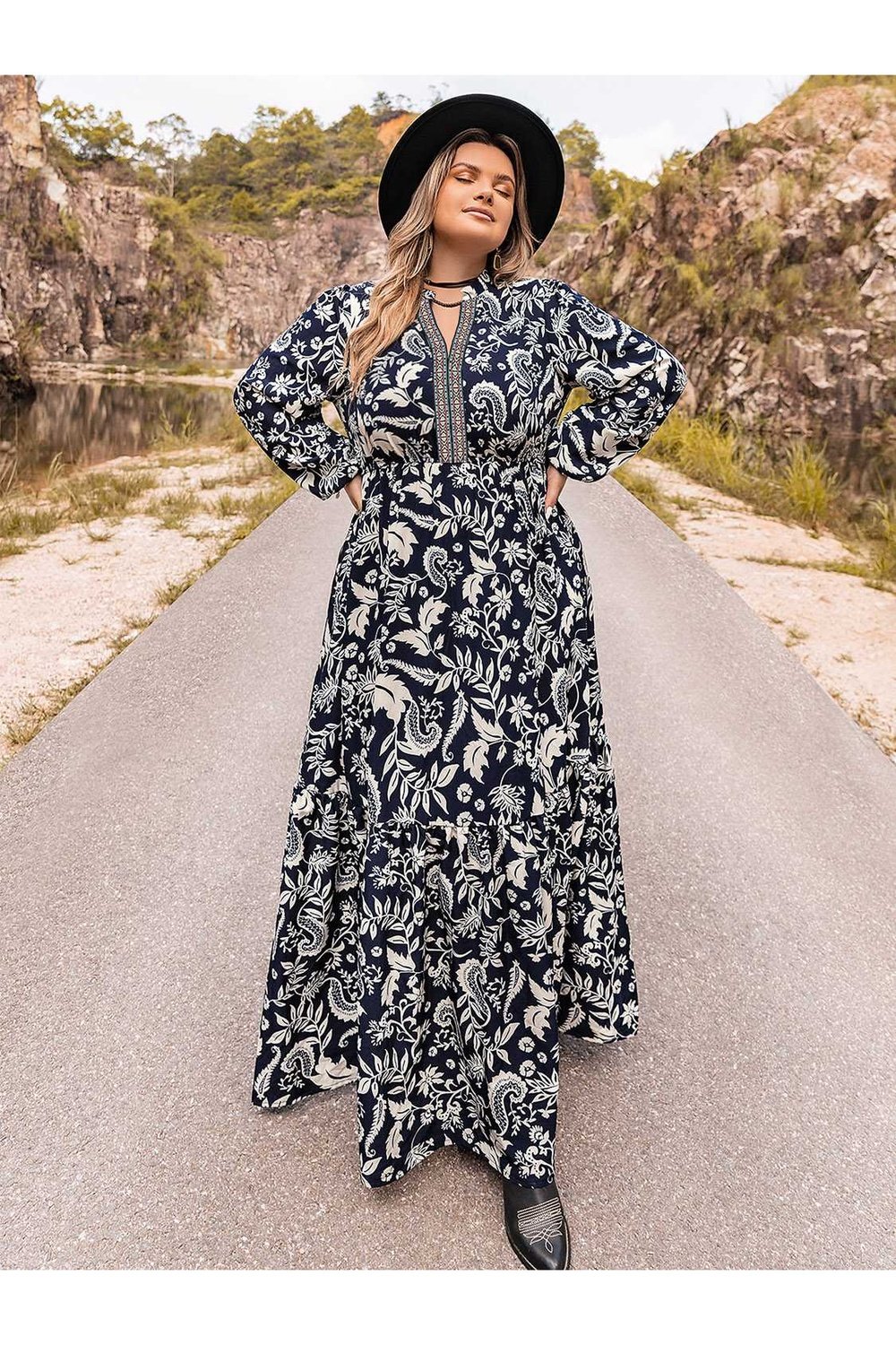 Plus Size Long Sleeve Maxi Dress - Casual & Maxi Dresses - FITGGINS