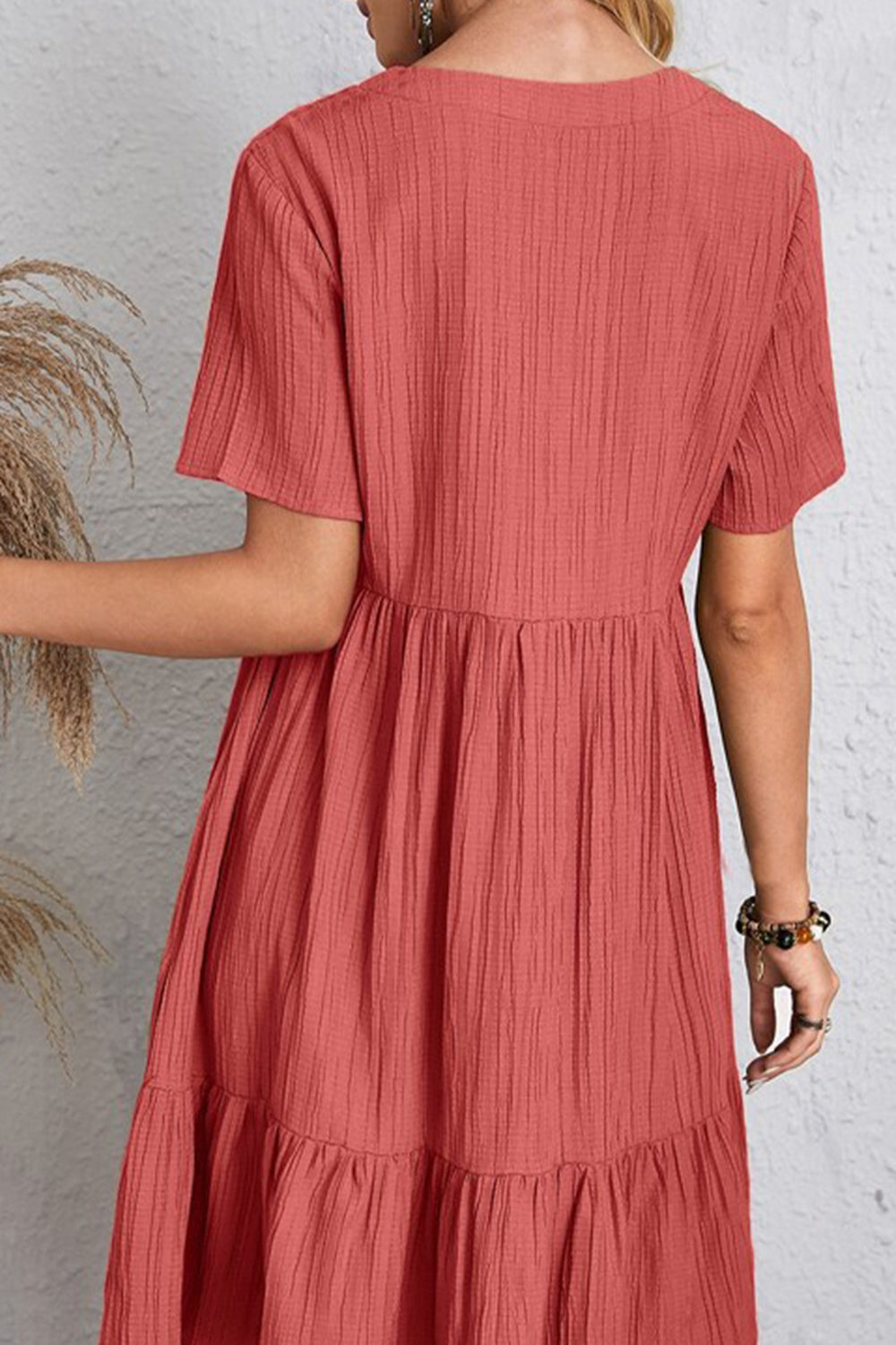 Full Size Ruched V-Neck Short Sleeve Dress - Casual & Maxi Dresses - FITGGINS