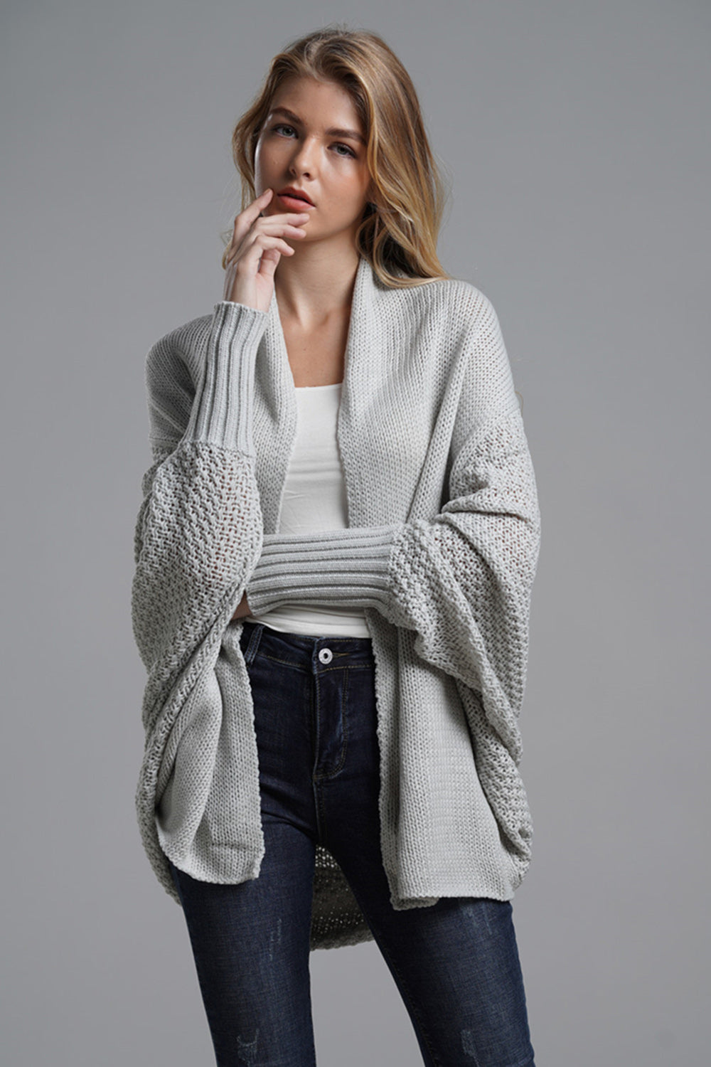 Open Front Batwing Sleeve Cardigan - Cardigans - FITGGINS