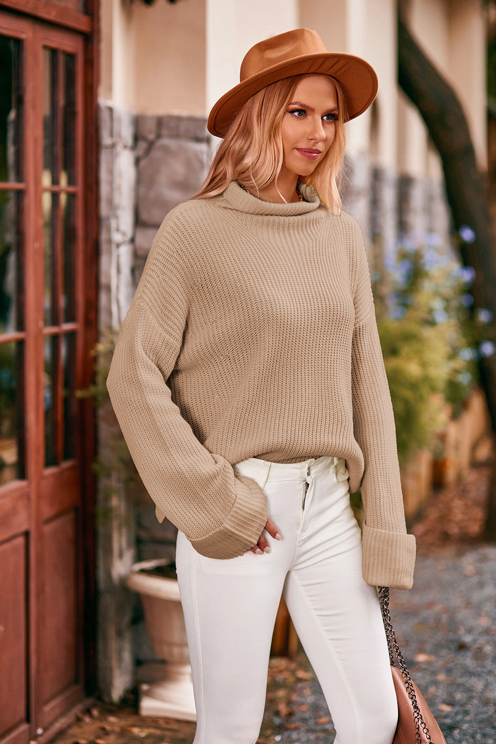 Mock Neck Drop Shoulder Sweater Fitggins
