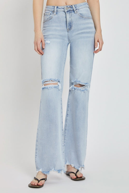 RISEN Full Size High Rise Distressed Wide Leg Jeans - Jeans - FITGGINS