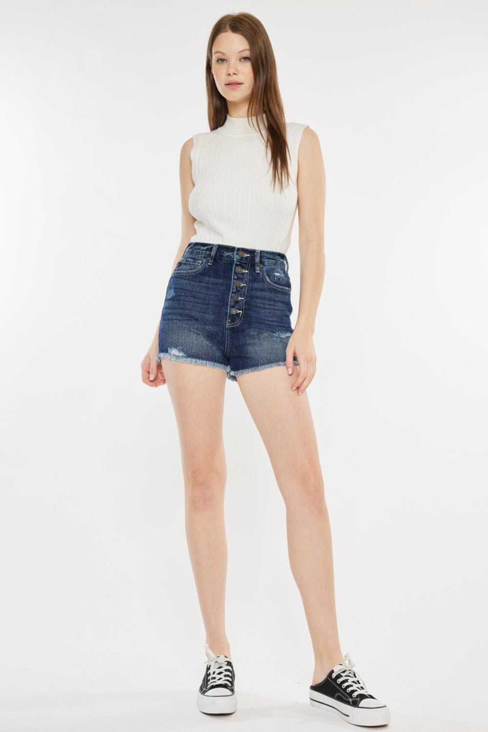 Kancan Raw Hem Button Fly Denim Shorts - Denim Shorts - FITGGINS