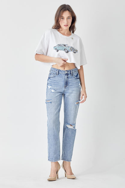 RISEN Distressed Slim Cropped Jeans - Jeans - FITGGINS