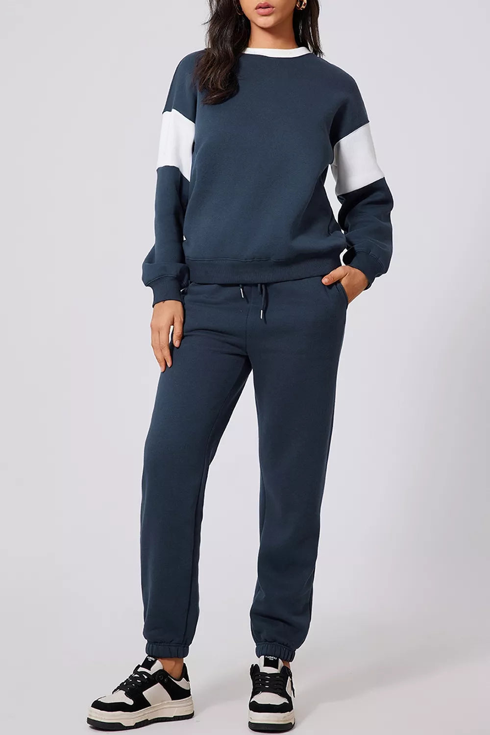 Drop Shoulder Loose Sweatshirt and Joggers Active Set Fitggins