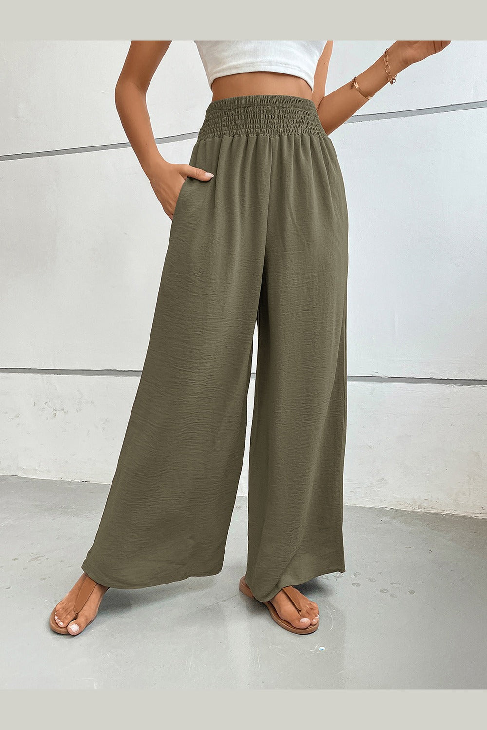 Perfee Wide Leg Pants with Pockets - Pants - FITGGINS