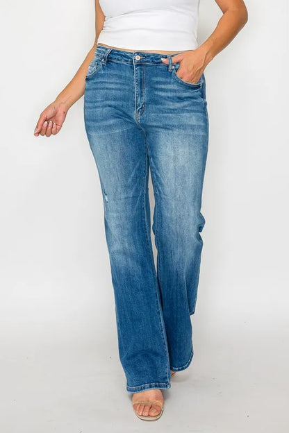 bytos Full Size Distressed High Rise Jeans with Pockets Fitggins