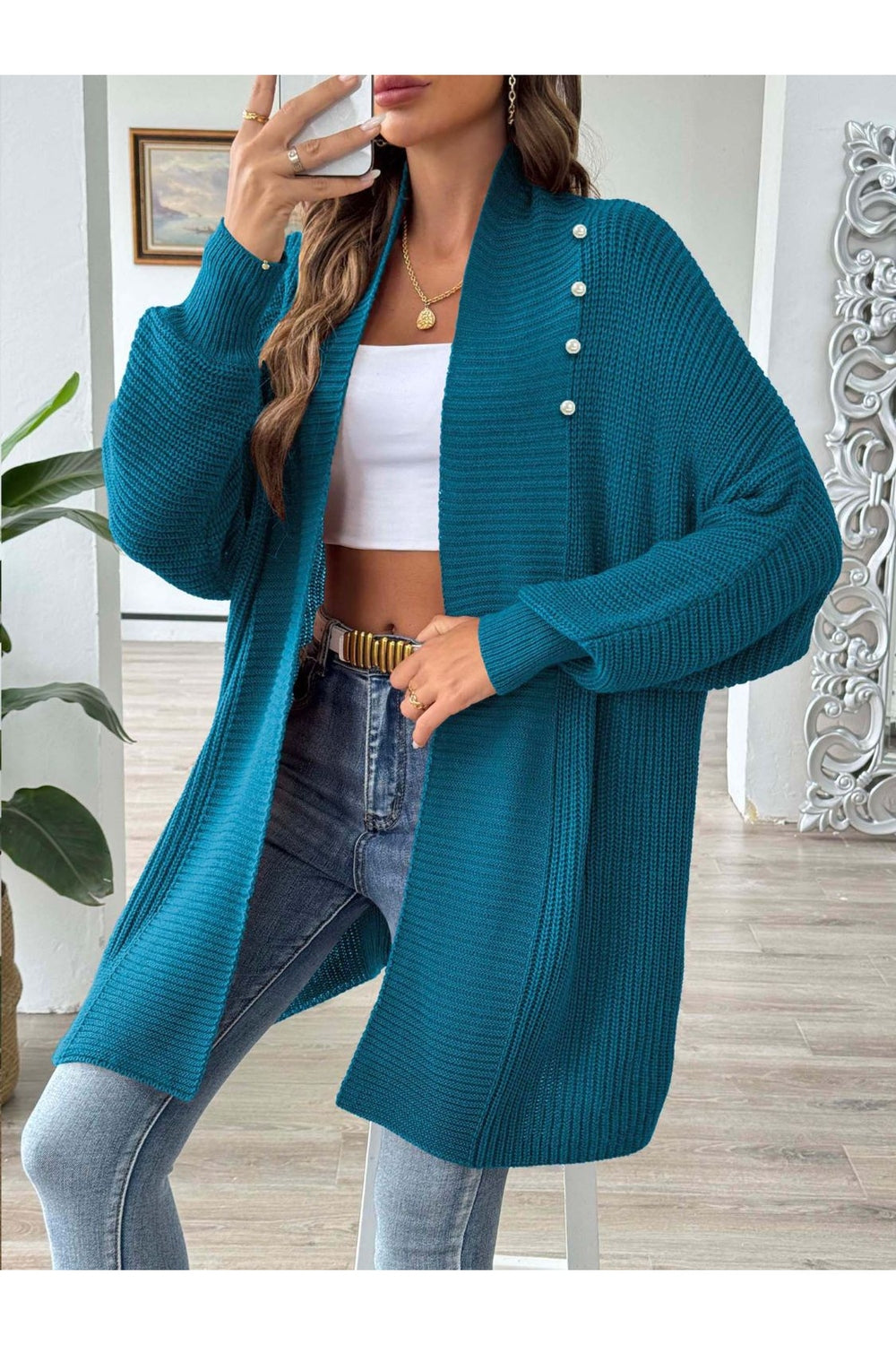 Open Front Long Sleeve Cardigan - Cardigans - FITGGINS