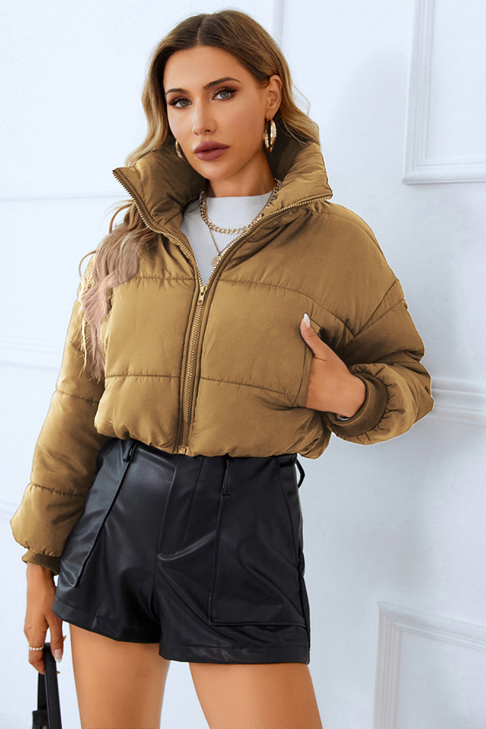 Zip-Up Winter Coat with Pockets - Jackets - FITGGINS