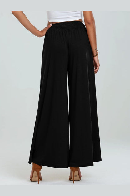 Pocketed Elastic Waist Wide Leg Pants - Pants - FITGGINS