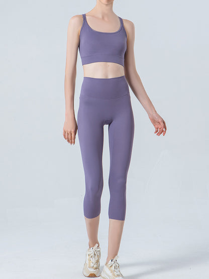Wide Waistband Cropped Sports Leggings Fitggins