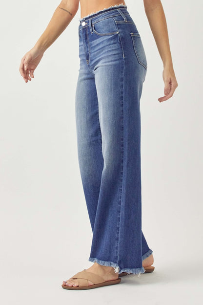 RISEN High Waist Raw Hem Wide Leg Jeans - Jeans - FITGGINS