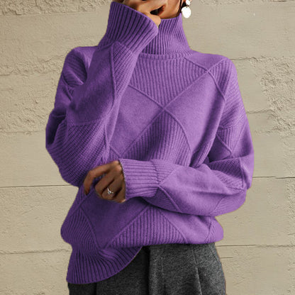 Geometric Turtleneck Long Sleeve Sweater Mauve Fitggins