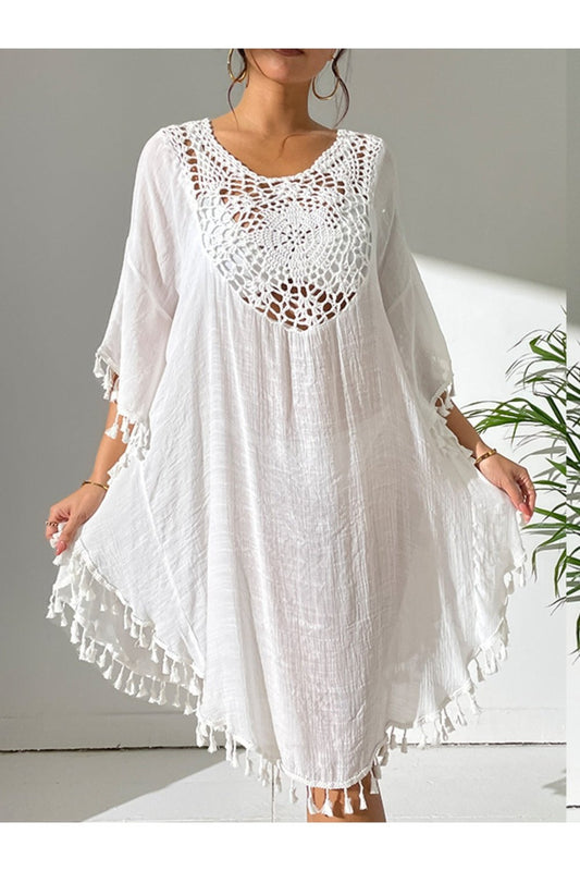 Tassel Cutout Scoop Neck Cover-Up Dress - Cover-Ups - FITGGINS