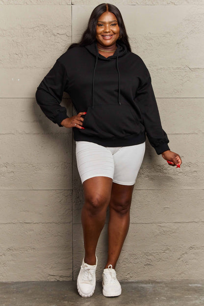 Full Size Long Sleeve Dropped Shoulder Hoodie - Sweatshirts & Hoodies - FITGGINS