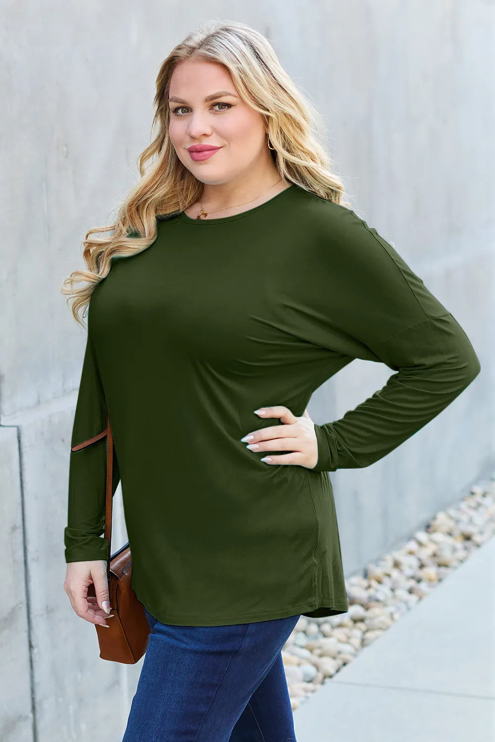 Basic Bae Full Size Round Neck Dropped Shoulder T-Shirt Fitggins