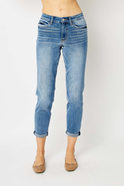 Judy Blue Full Size Cuffed Hem Slim Jeans - Jeans - FITGGINS