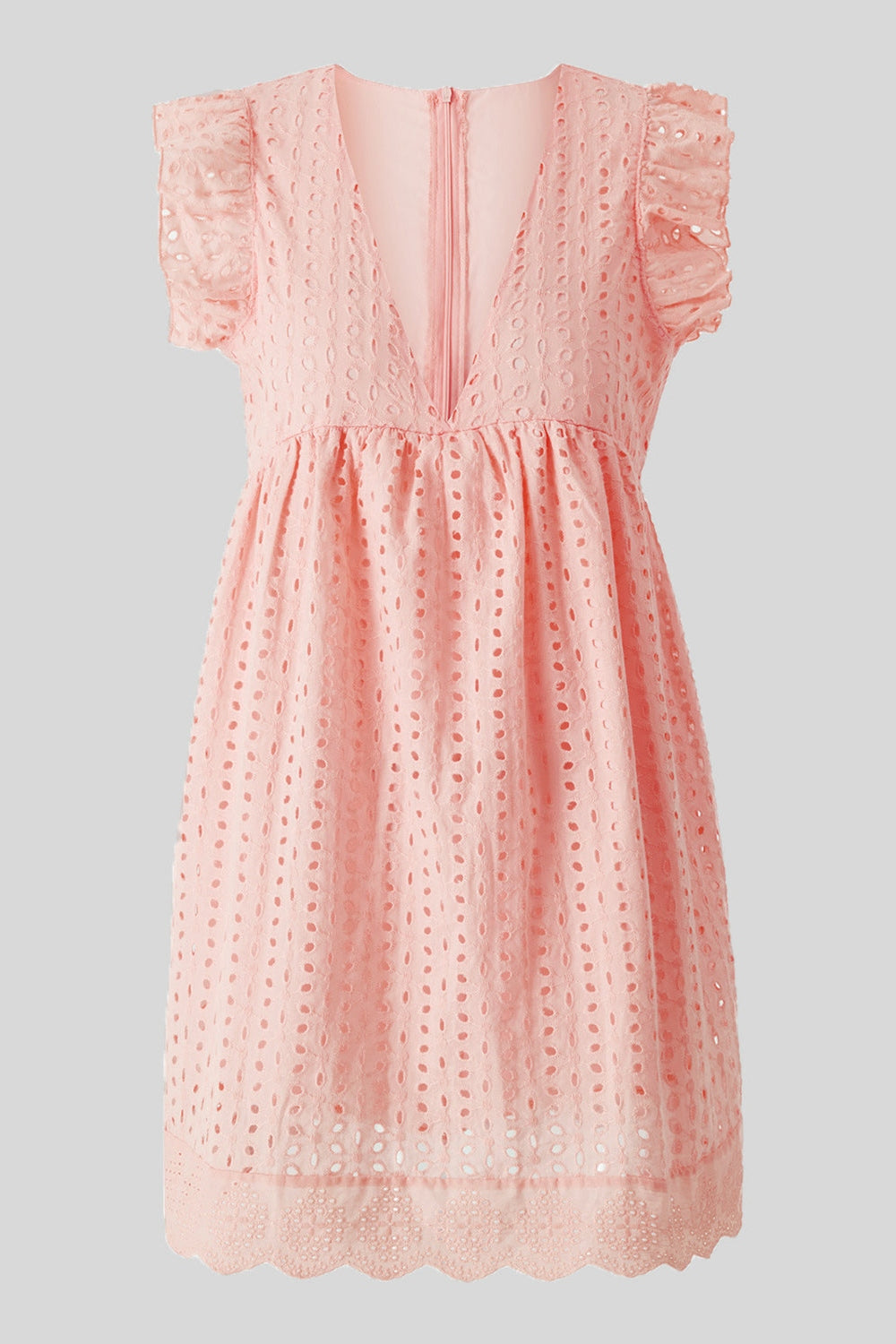 Ruffled Eyelet Cap Sleeve Mini Dress - Casual & Maxi Dresses - FITGGINS