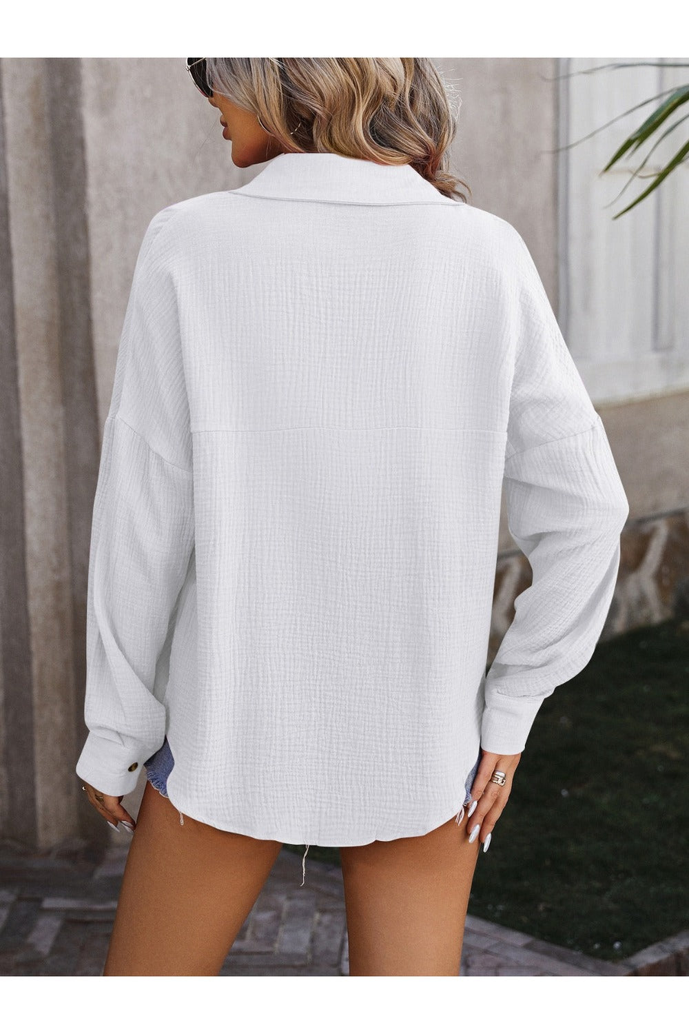 Mandy Textured Pocketed Button-Up Shirt Fitggins