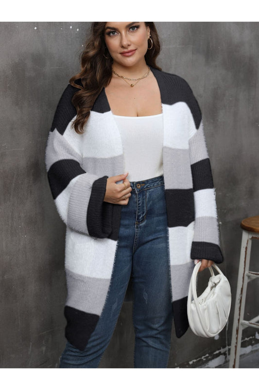 Plus Size Open Front Long Sleeve Cardigan - Cardigans - FITGGINS