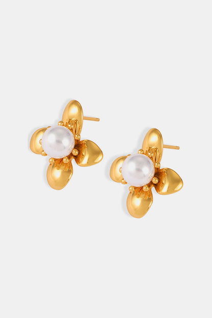 Synthetic Pearl Titanium Steel Flower Earrings - Earrings - FITGGINS