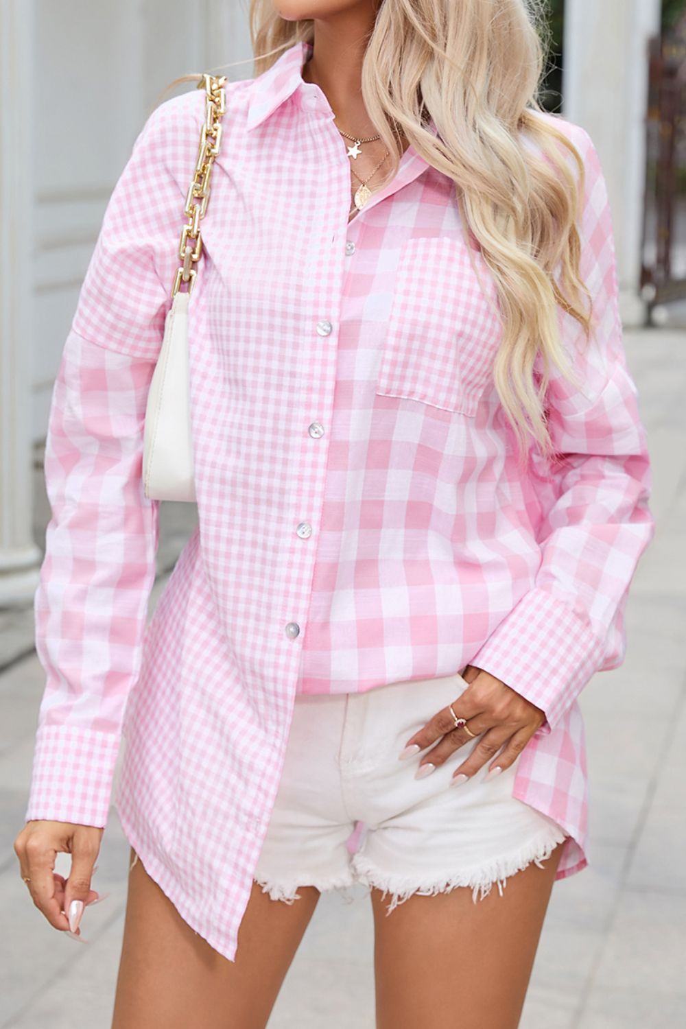 Pocketed Plaid Dropped Shoulder Shirt - Shirts - FITGGINS