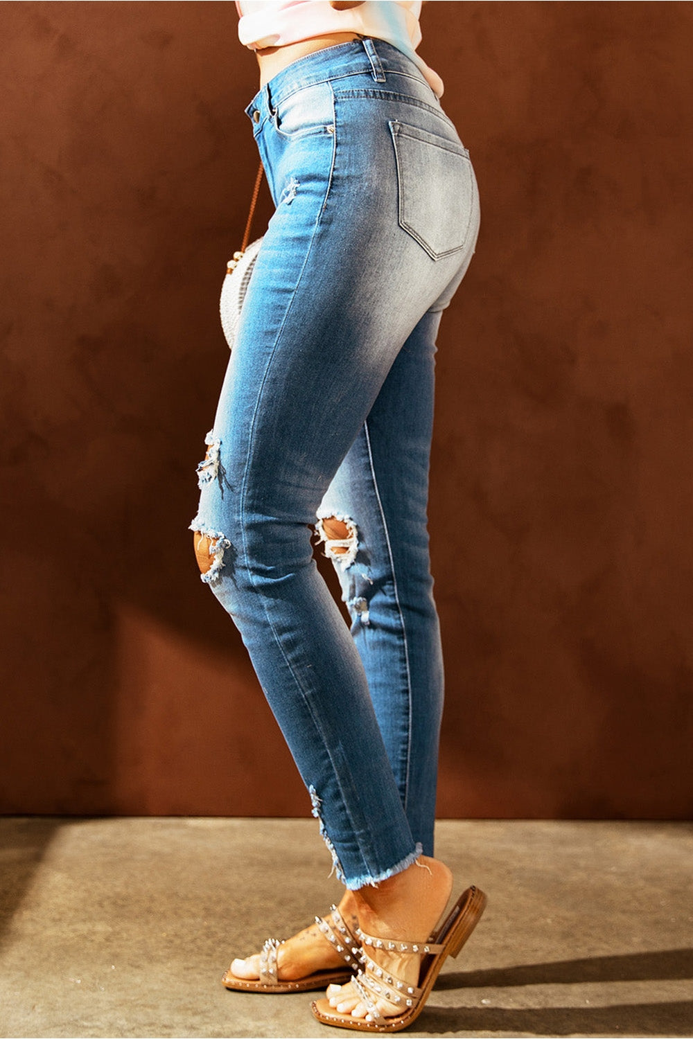 Baeful Easter Distressed Frayed Hem Jeans - Jeans - FITGGINS