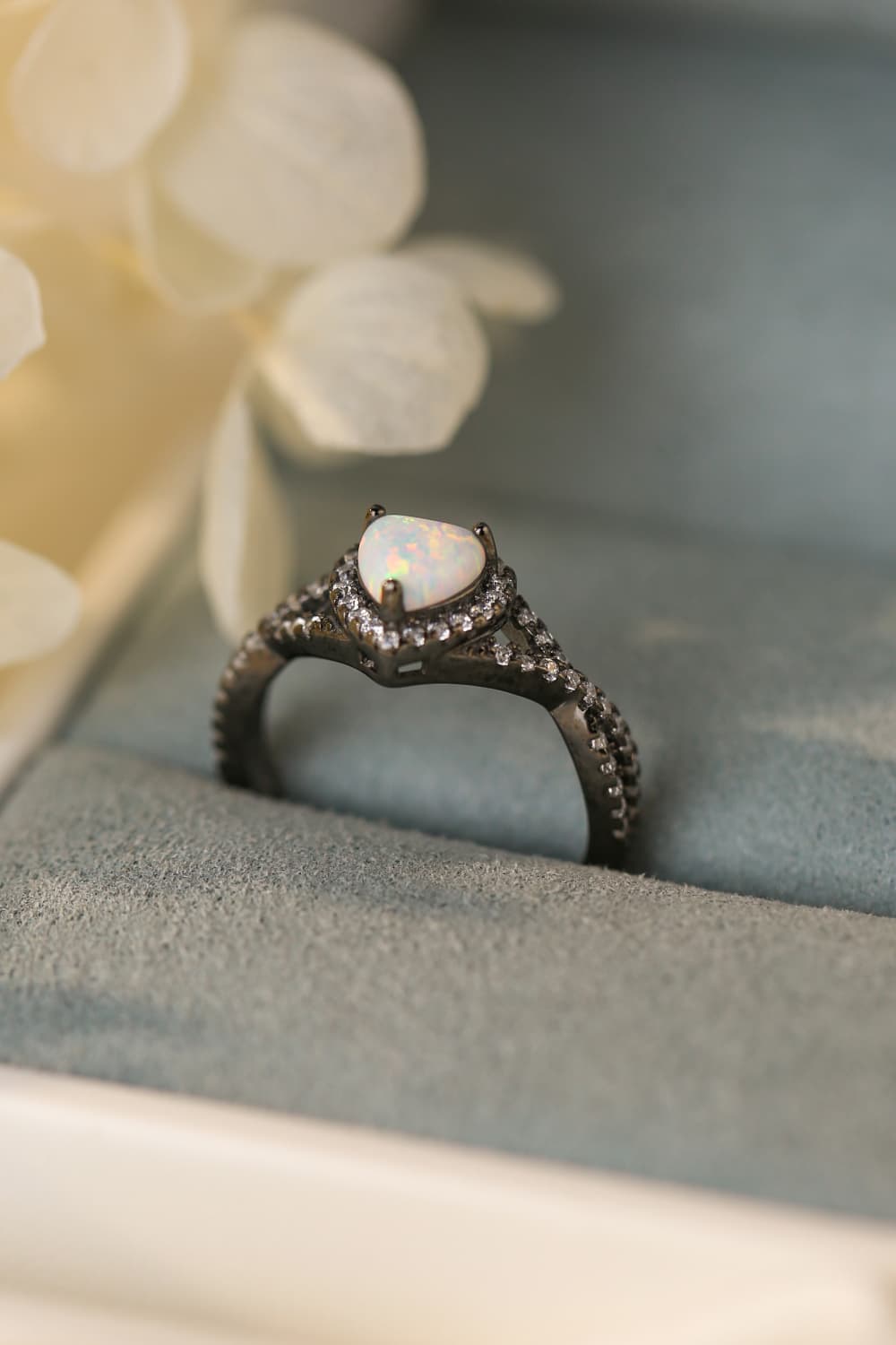 Opal Heart Black Gold-Plated Ring - Rings - FITGGINS