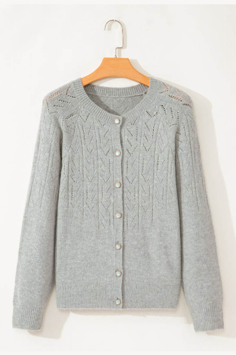 Openwork Button Down Long Sleeve Cardigan - Cardigans - FITGGINS