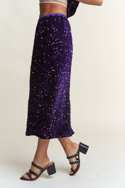 J.NNA Sequin Back Slit Midi Skirt - Skirts - FITGGINS