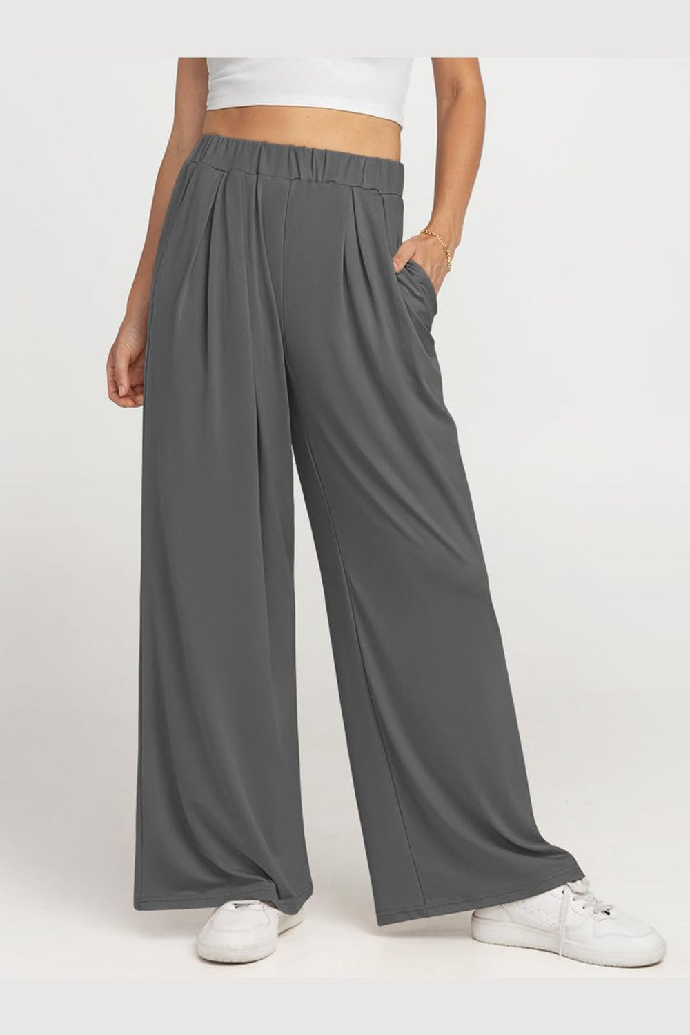 Elastic Waist Wide Leg Pants - Pants - FITGGINS