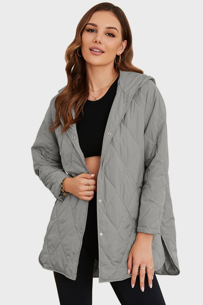 Snap Down Hooded Slit Winter Coat - Jackets - FITGGINS