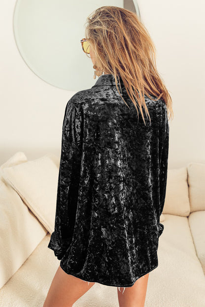 BiBi Button Up Long Sleeve Velvet Shirt - Shirts - FITGGINS