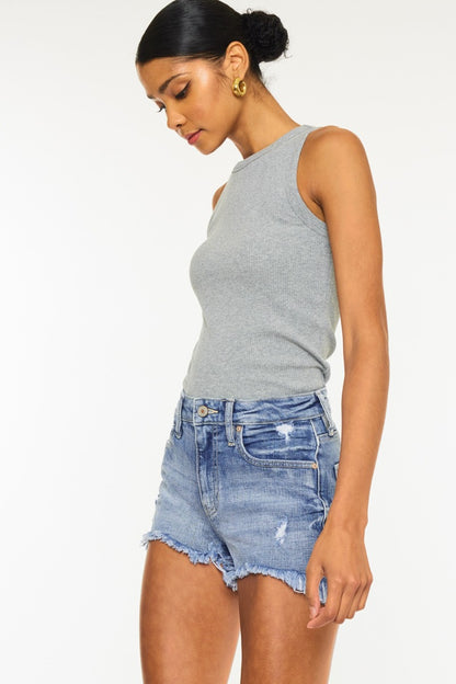 Kancan Distressed Raw Hem Denim Shorts - Denim Shorts - FITGGINS