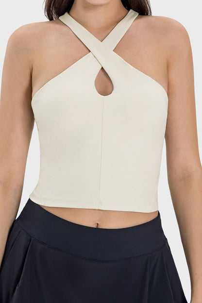 Millennia Crisscross Grecian Neck Active Cami - Crop Tops & Tank Tops - FITGGINS