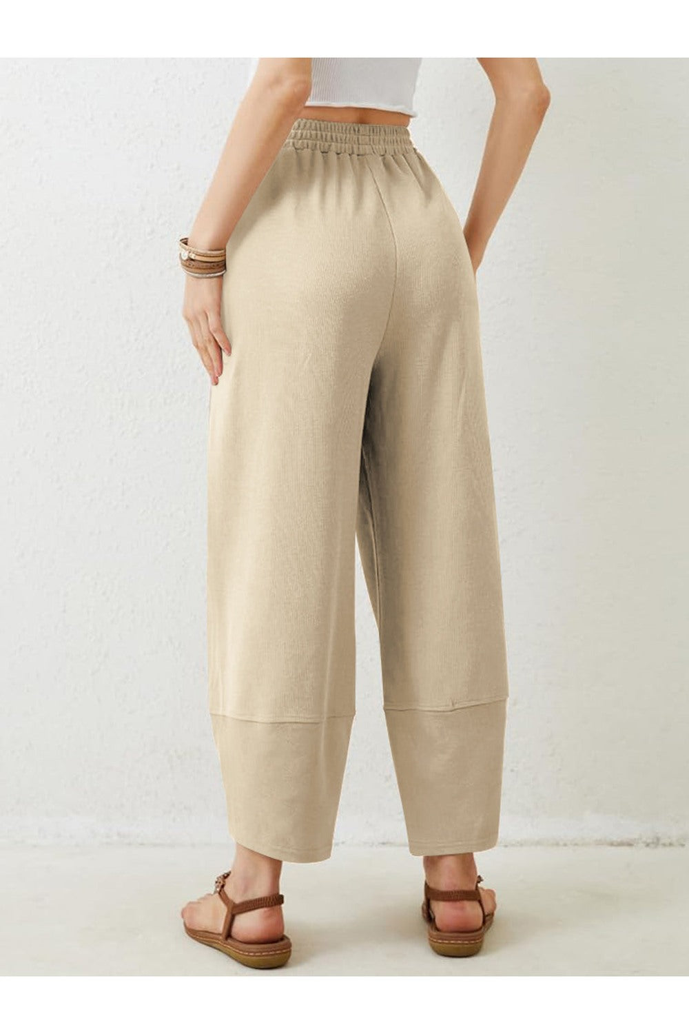 Lovelet Elastic Waist Wide Leg Pants - Pants - FITGGINS