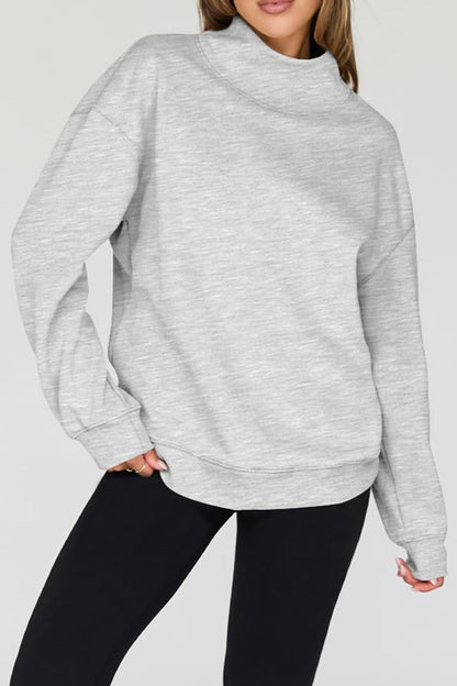 Mock Neck Drop Shoulder Long Sleeve Sweatshirt - Sweatshirts & Hoodies - FITGGINS