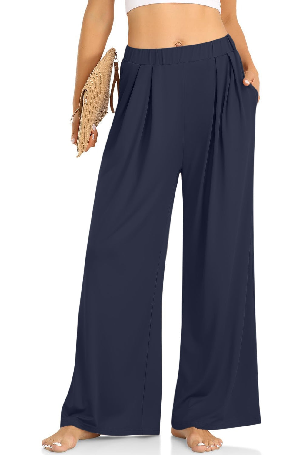 Elastic Waist Wide Leg Pants - Pants - FITGGINS