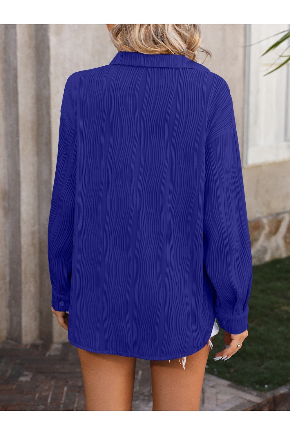 Mandy Sheer Button-Up Dropped Shoulder Shirt Fitggins