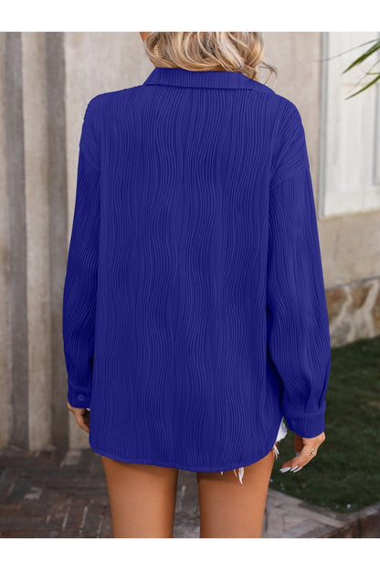 Mandy Sheer Button-Up Dropped Shoulder Shirt Fitggins