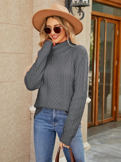 Cable-Knit Mock Neck Sweater Fitggins