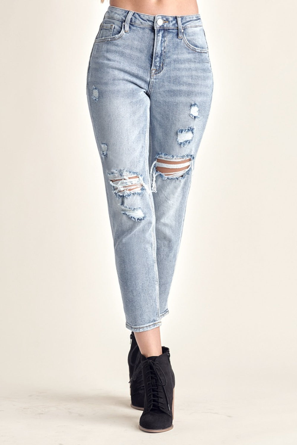 RISEN Distressed Slim Cropped Jeans - Jeans - FITGGINS