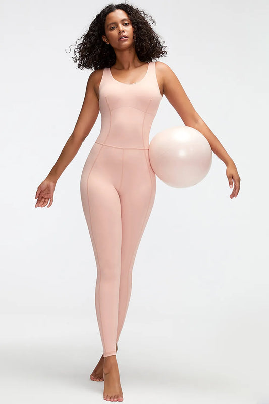 Crisscross Wide Strap Active Jumpsuit Blush Pink Fitggins