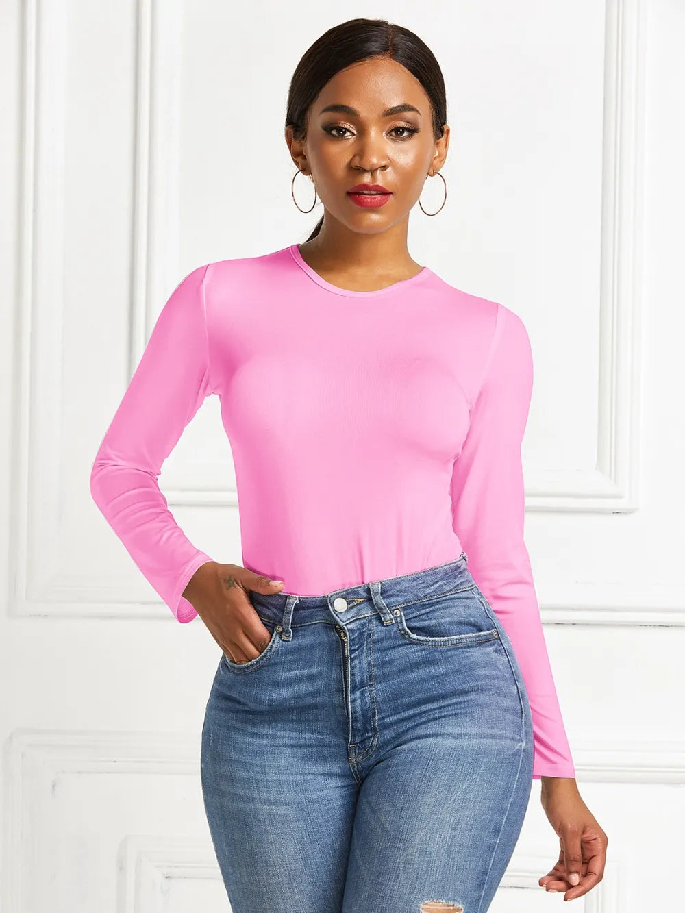 Round Neck Long Sleeve Bodysuit Fitggins