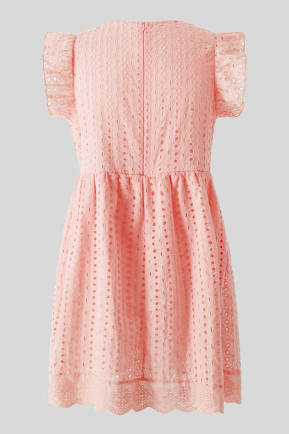 Ruffled Eyelet Cap Sleeve Mini Dress - Casual & Maxi Dresses - FITGGINS