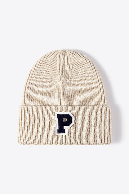 Letter Patch Cuffed Knit Beanie - Hats - FITGGINS