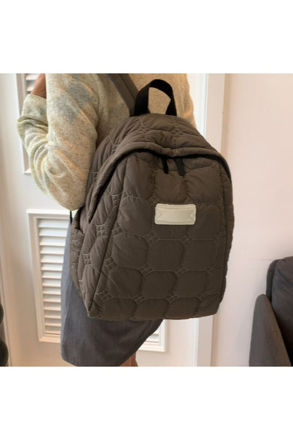 Quilted Polyester Backpack Bag - Handbag - FITGGINS