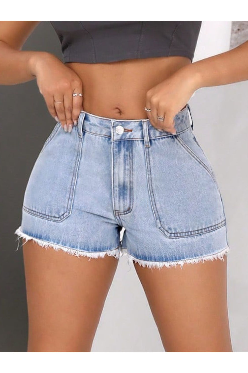 Raw Hem Pocketed Denim Shorts - Denim Shorts - FITGGINS