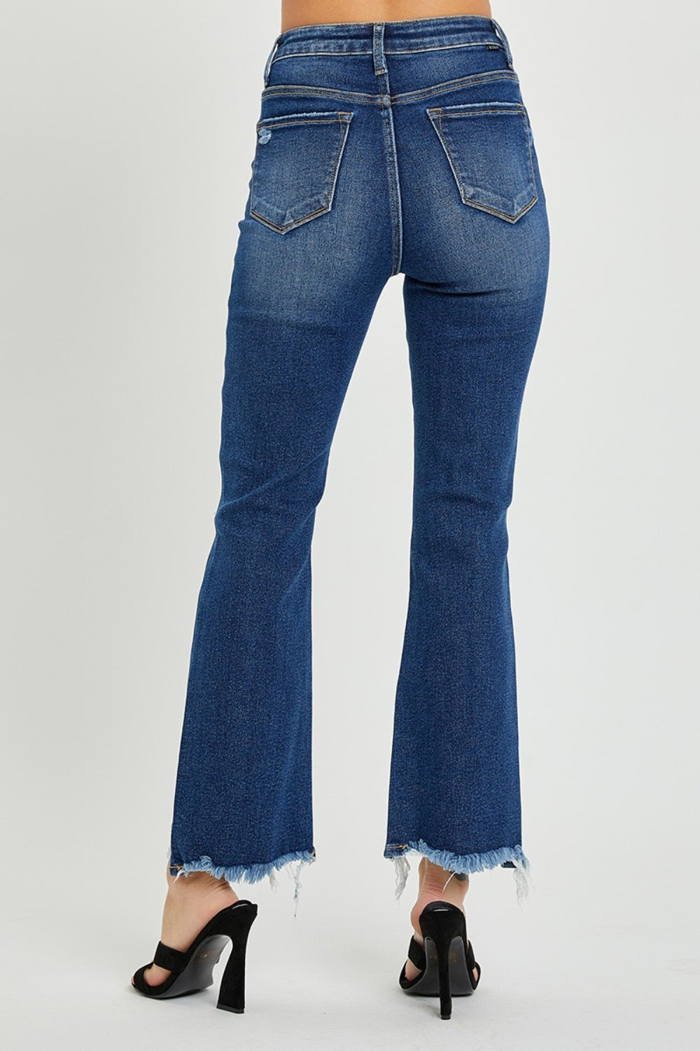 RISEN High Rise Distressed Crop Flare Jeans - Jeans - FITGGINS