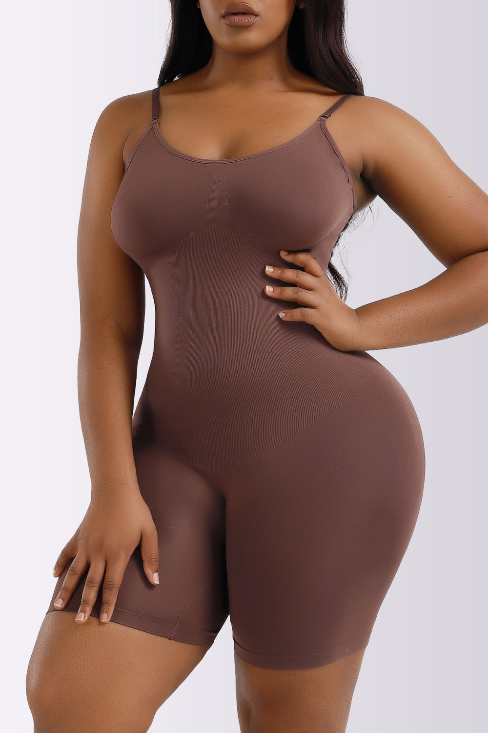Full Size Spaghetti Strap Shaping Romper Mocha Fitggins