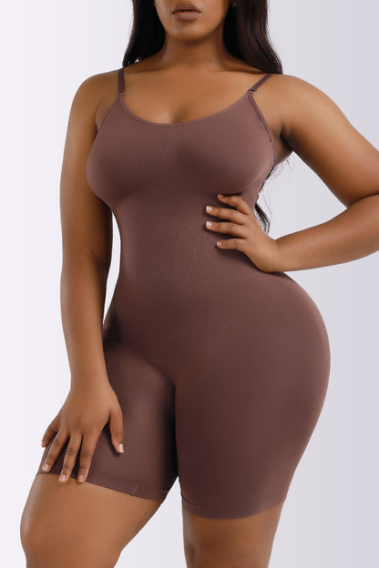 Full Size Spaghetti Strap Shaping Romper Mocha Fitggins